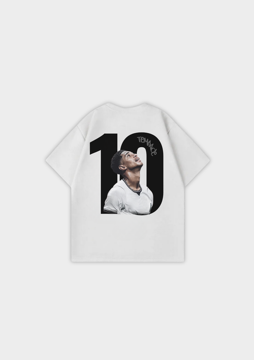 Jude Bellingham Backprint T-Shirt in Weiß, Rückseite mit großem Backprint | TEMPACE
